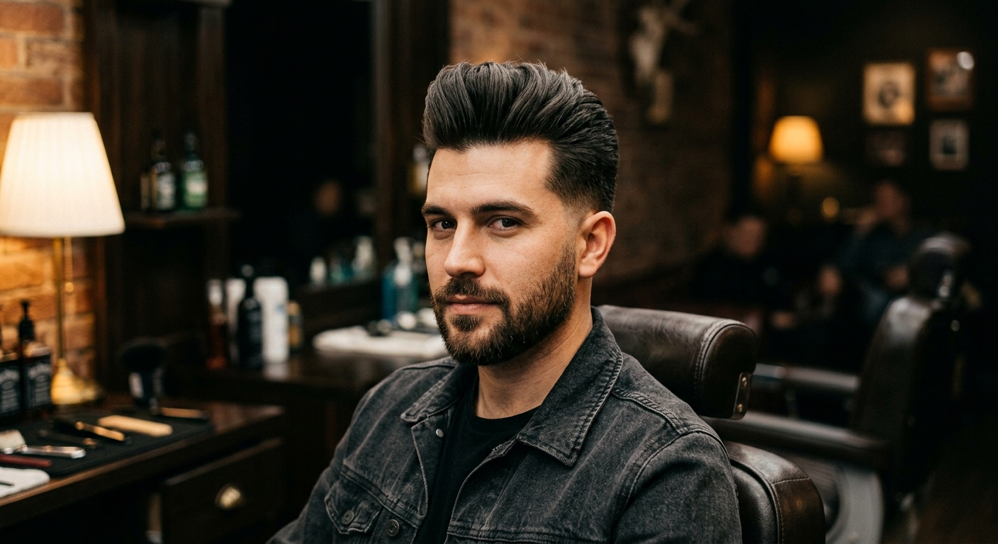 Pompadour haircut styled with matte product
